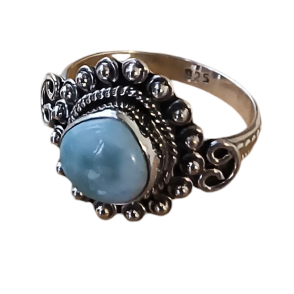 Jewelry - Natural Larimar & Sterling Silver Solitaire Ring Size 7 1/2